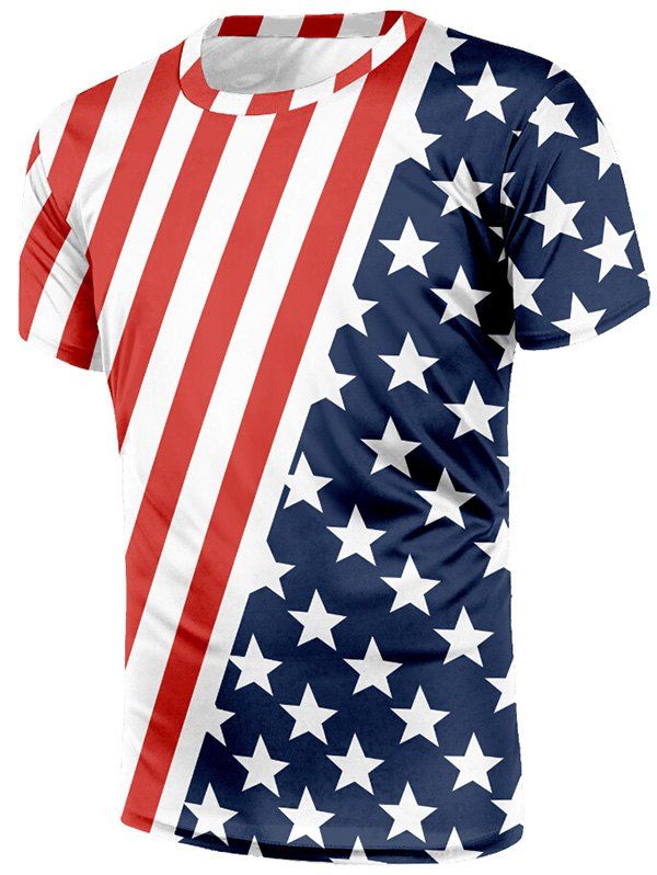 

American Flag Print Short Sleeves T-shirt, Multi