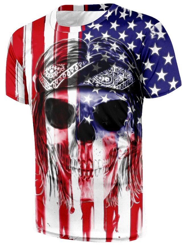 Skull Pirate American Flag Print Tshirt