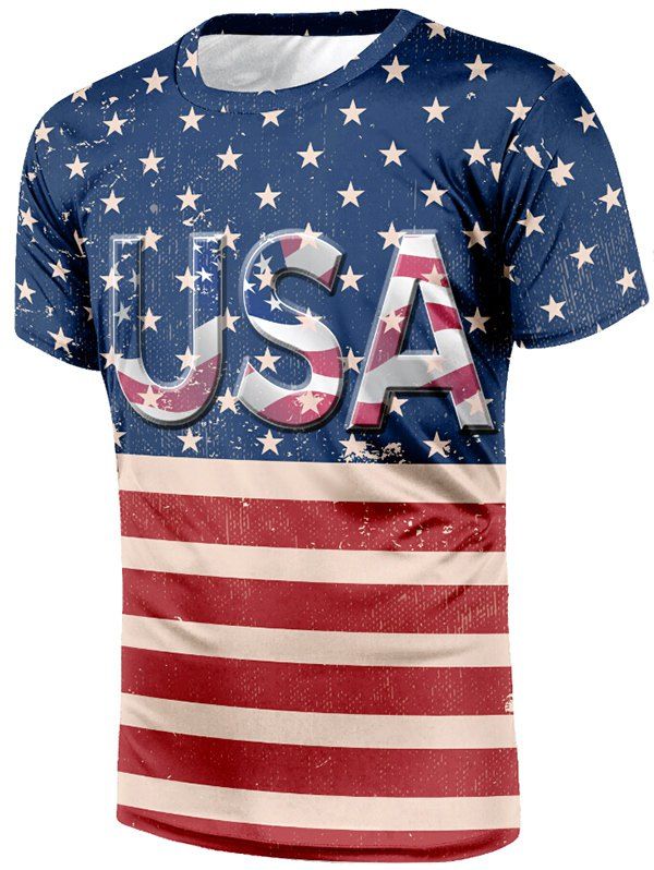 

Retro American Flag Print Short Sleeves T-shirt, Multi