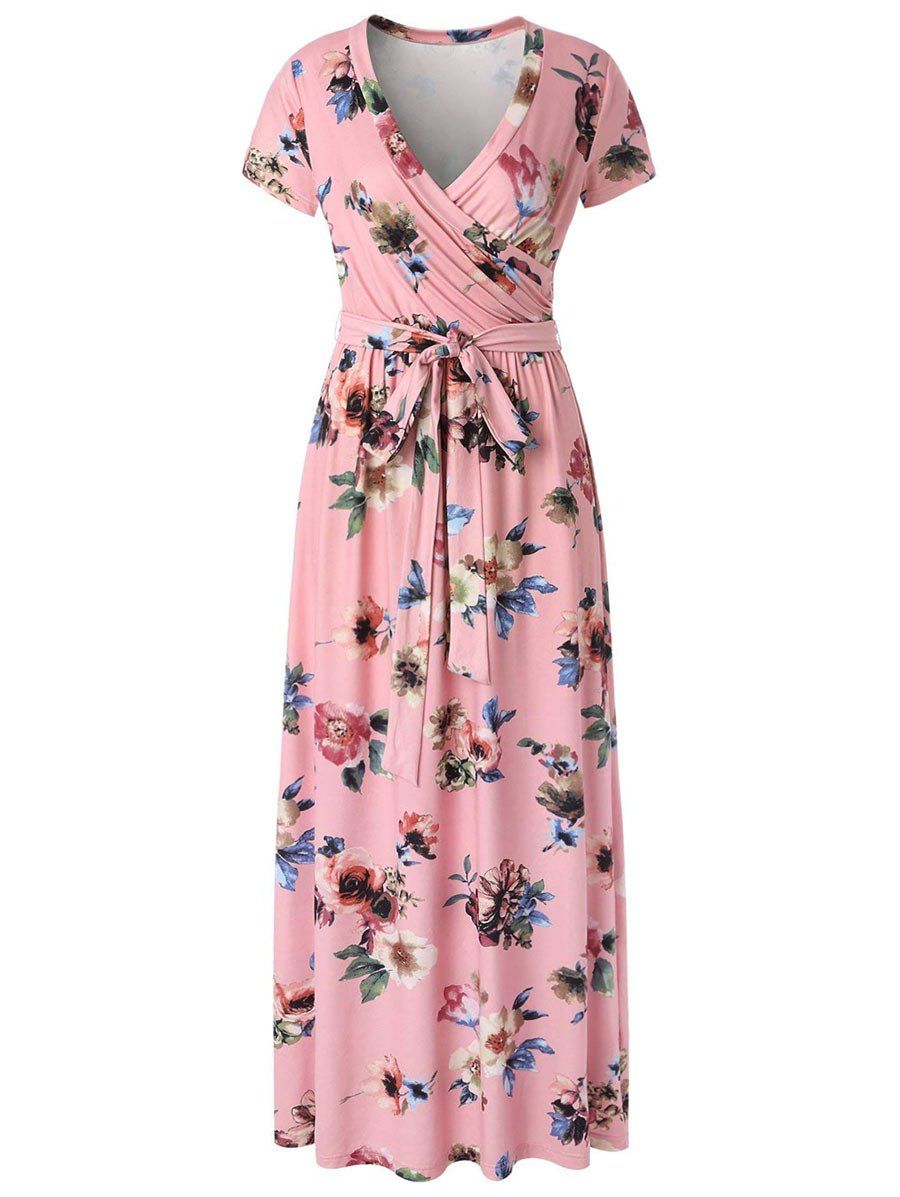 

Floral Surplice Maxi Dress, Deep peach
