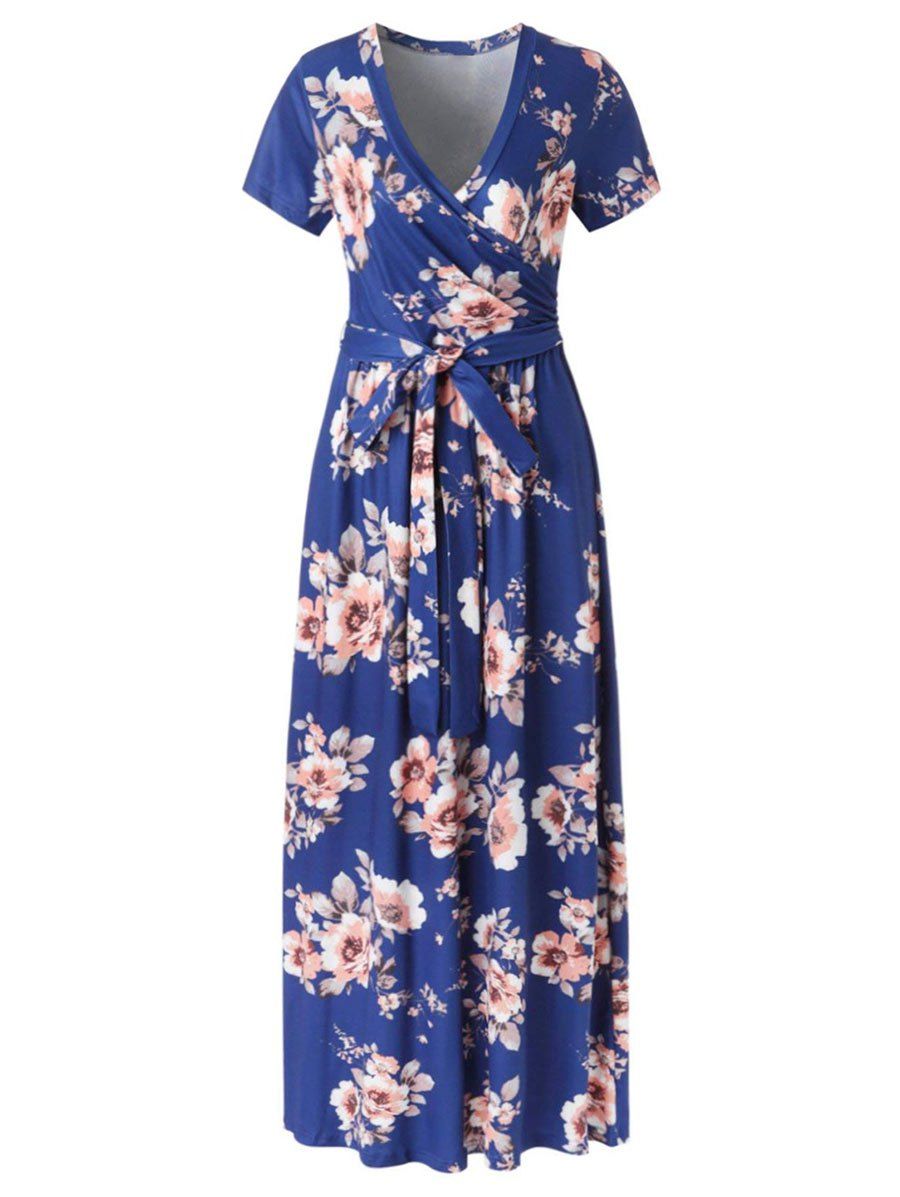 

Floral Surplice Maxi Dress, Blueberry blue