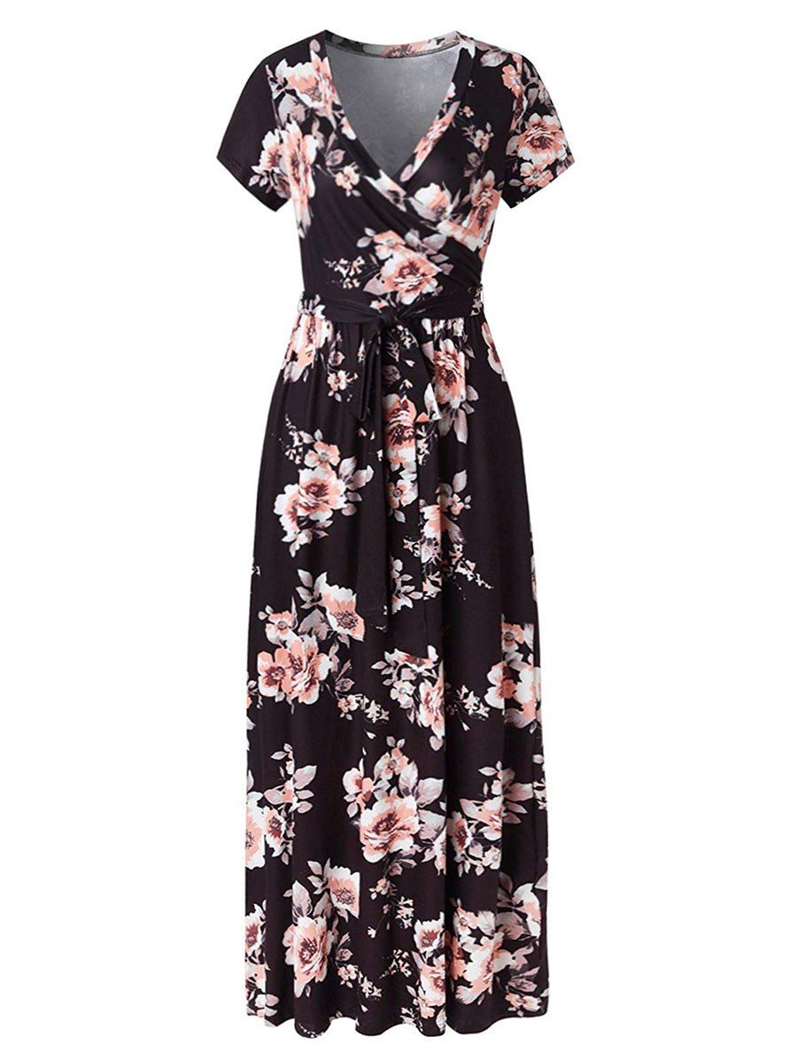 

Floral Surplice Maxi Dress, Black