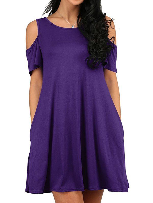 

Open Shoulder Mini T-shirt Dress, Purple iris