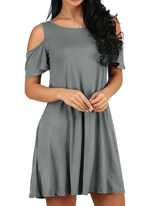 

Open Shoulder Mini T-shirt Dress, Battleship gray