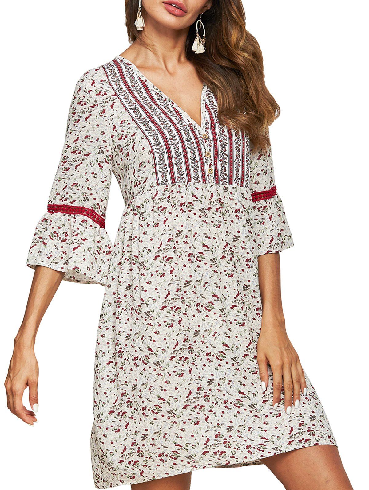 

Flower Bell Sleeve Smock Dress, Multi