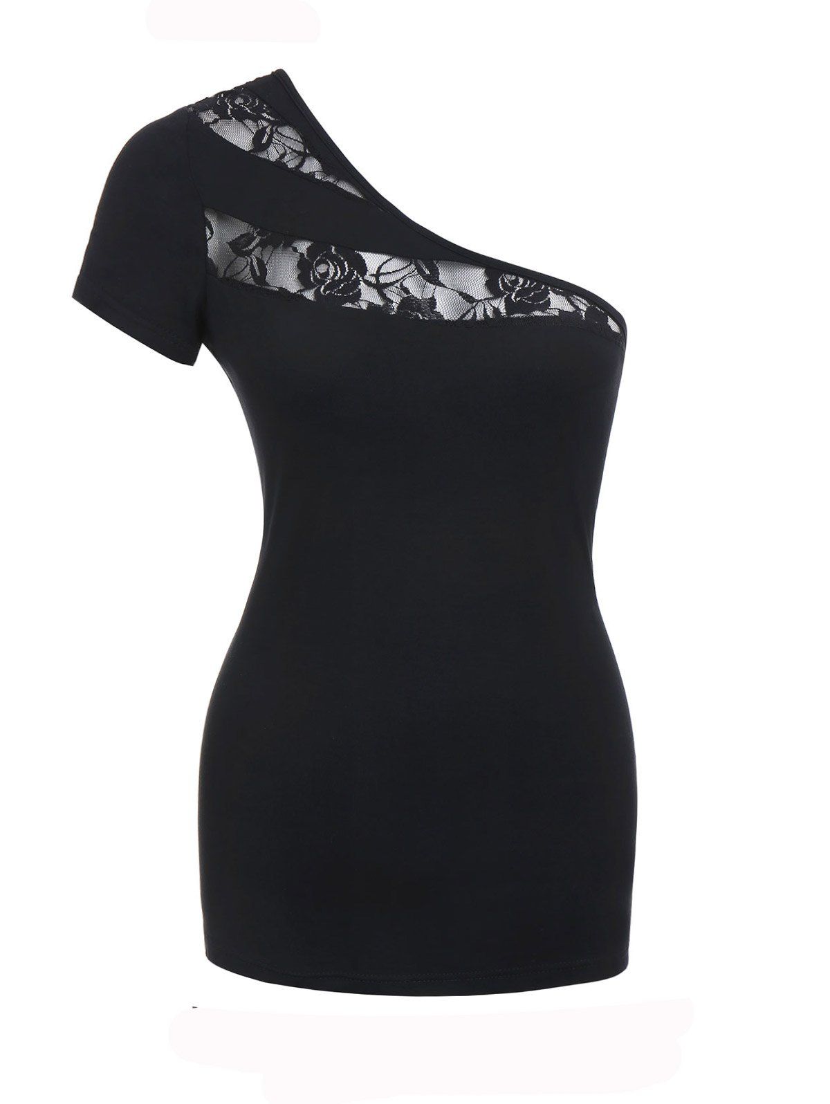 

Lace Panel One Shoulder Tee, Black
