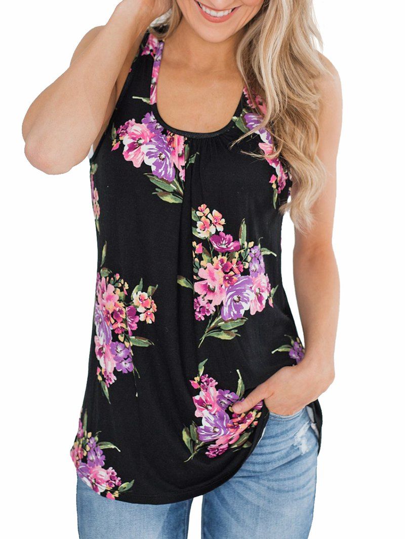 

Racerback Flower Print Tank Top, Multi