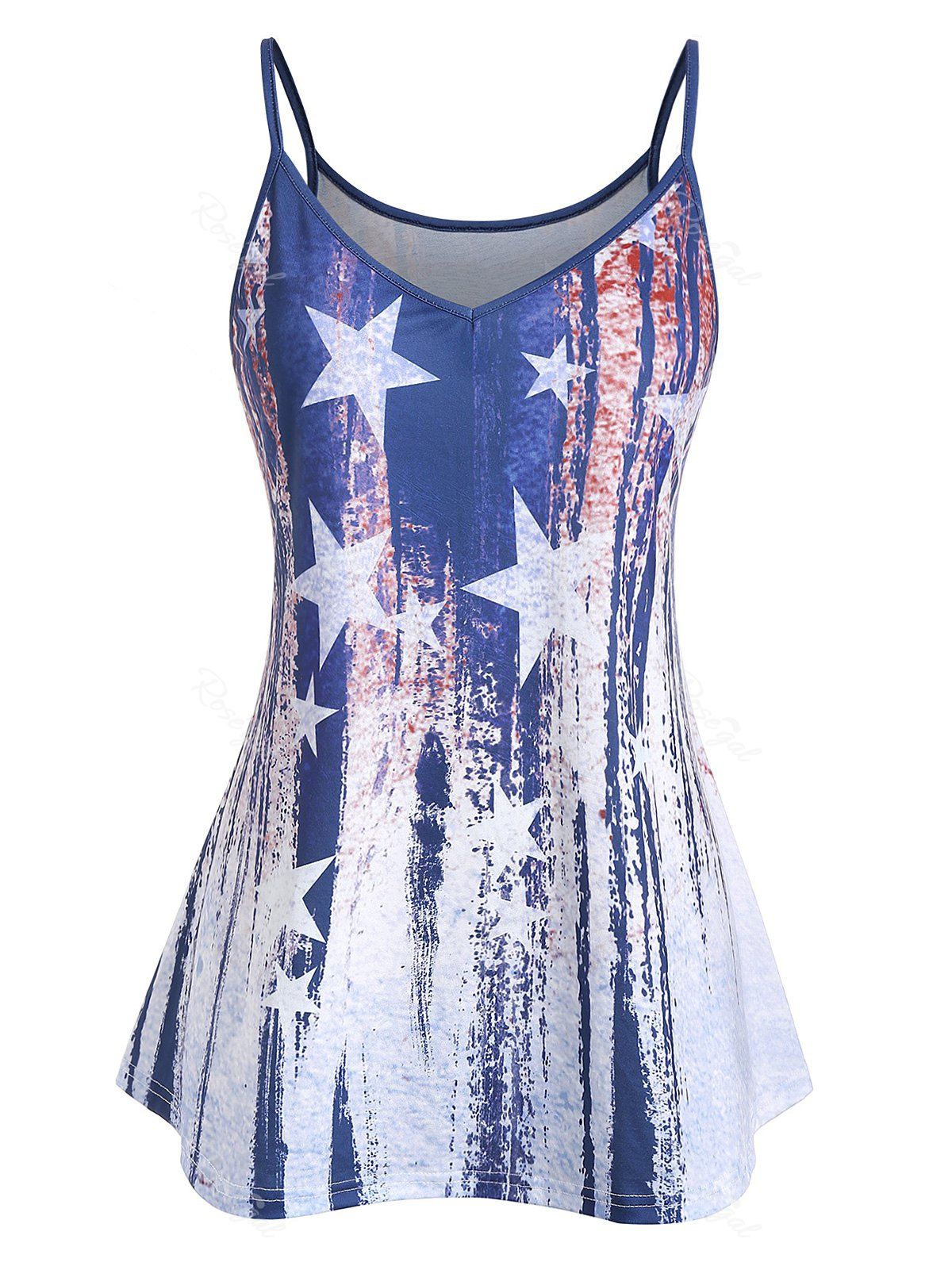 

Plus Size Cami American Flag Print Tank Top, Deep blue