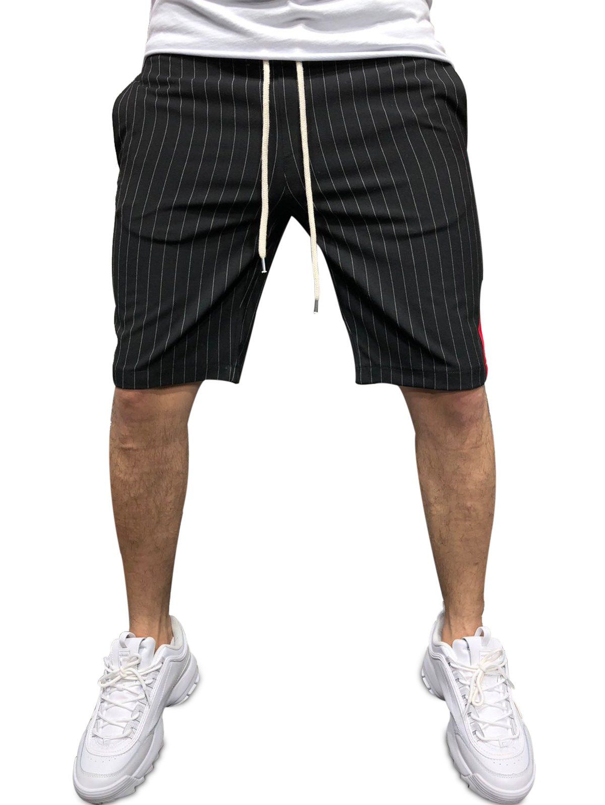 

Vertical Striped Drawstring Shorts, Black
