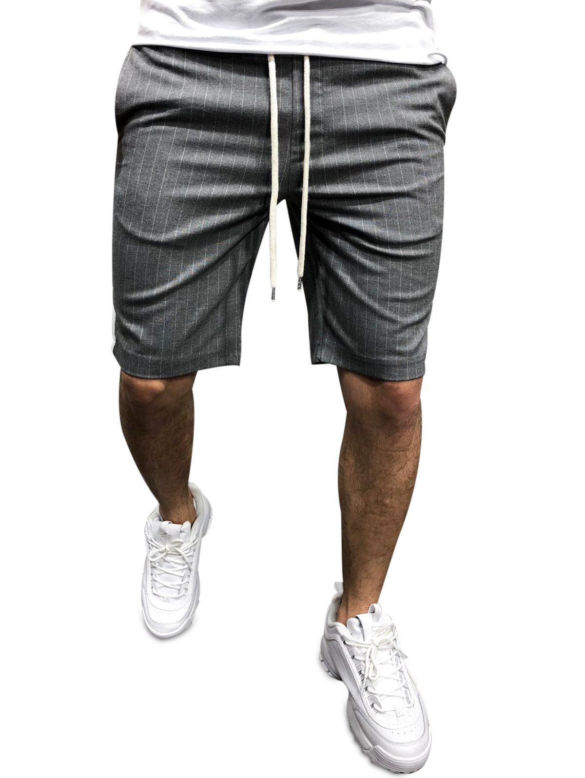 

Vertical Striped Drawstring Shorts, Dark gray