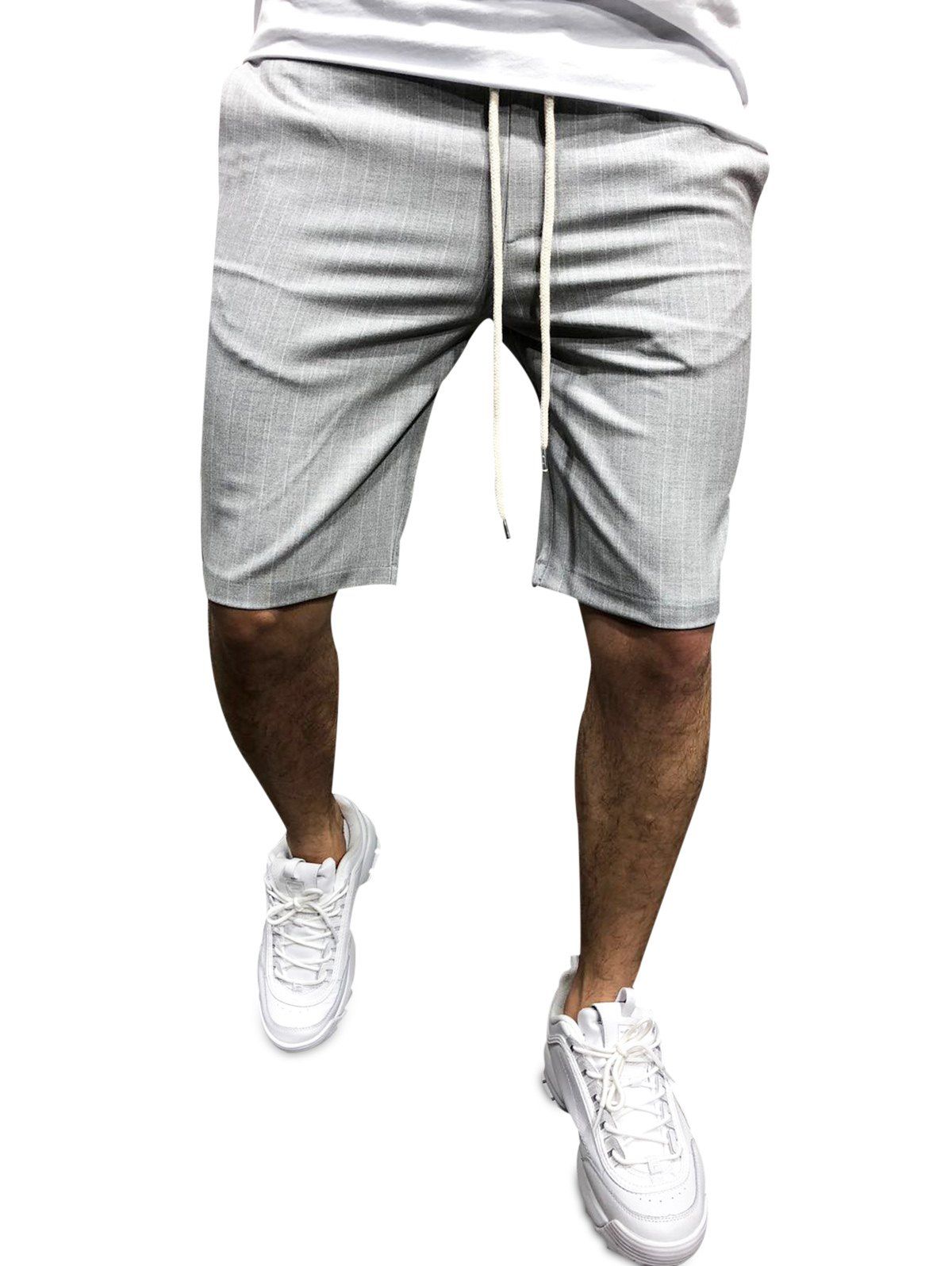 

Vertical Striped Drawstring Shorts, Light gray