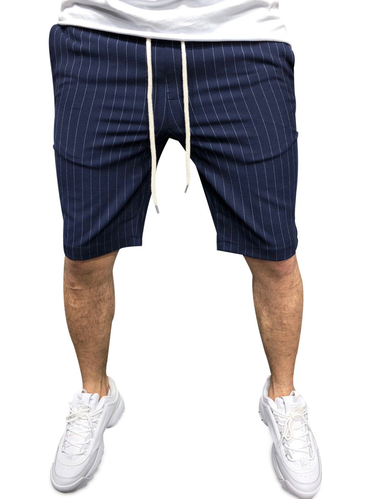 

Vertical Striped Drawstring Shorts, Cadetblue