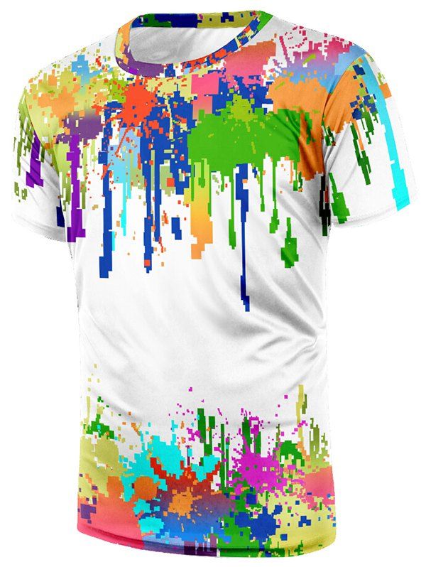 

Geometric Painting Splatter Print T-shirt, White