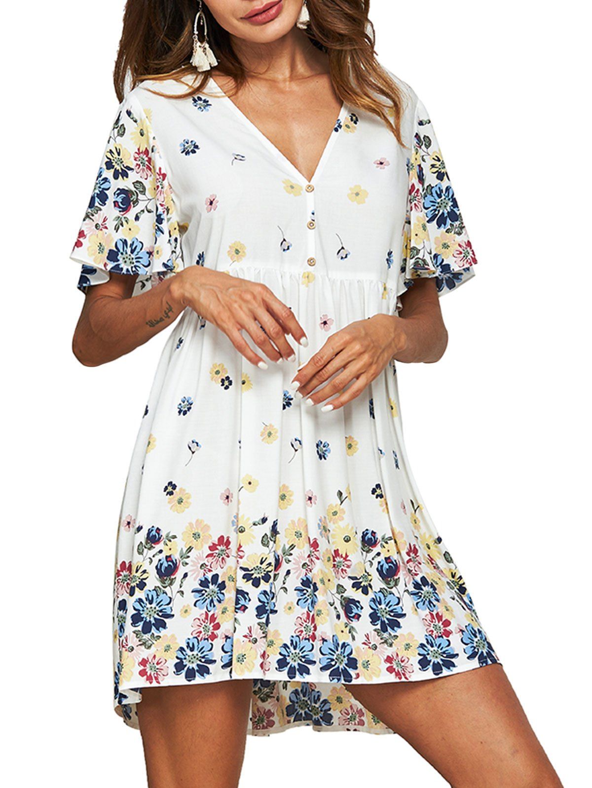 

Flower Butterfly Sleeve Smock Dress, White