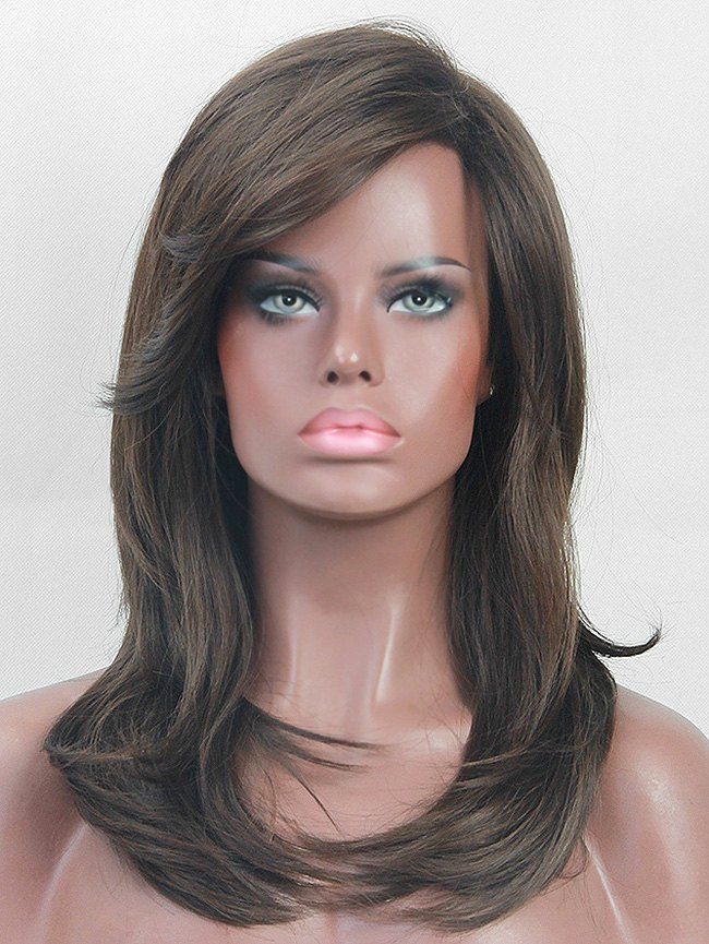 

Side Part Natural Straight Long Synthetic Wig, Brown bear