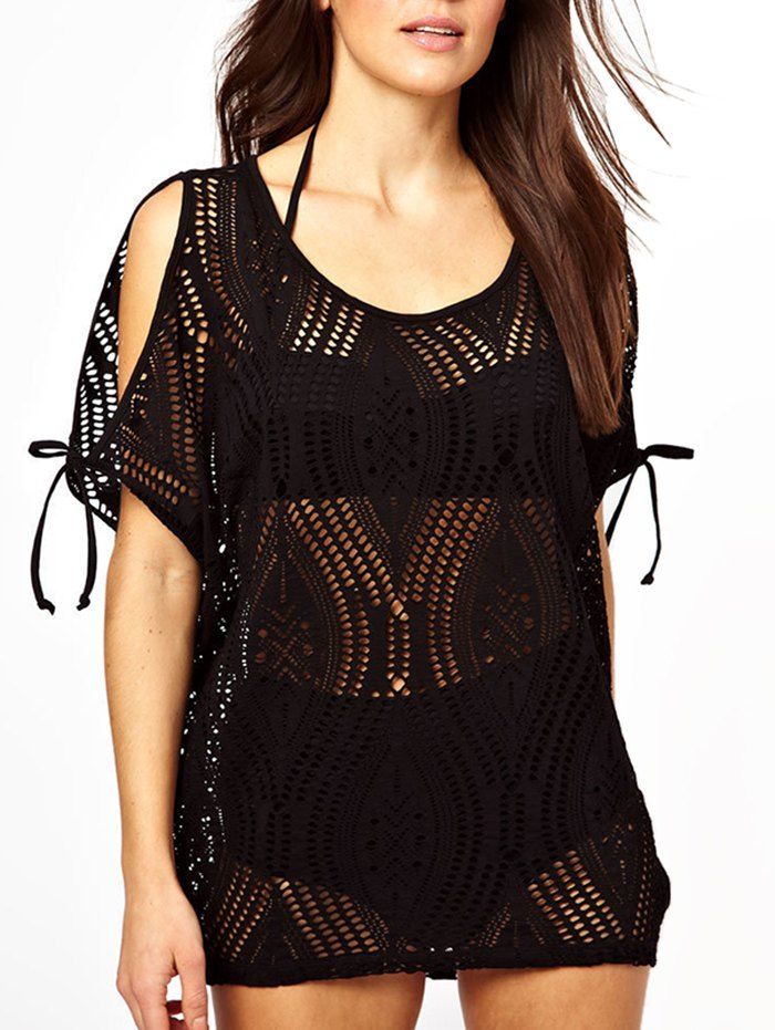 

Scoop Neck Hollow Out Cover Up, Black