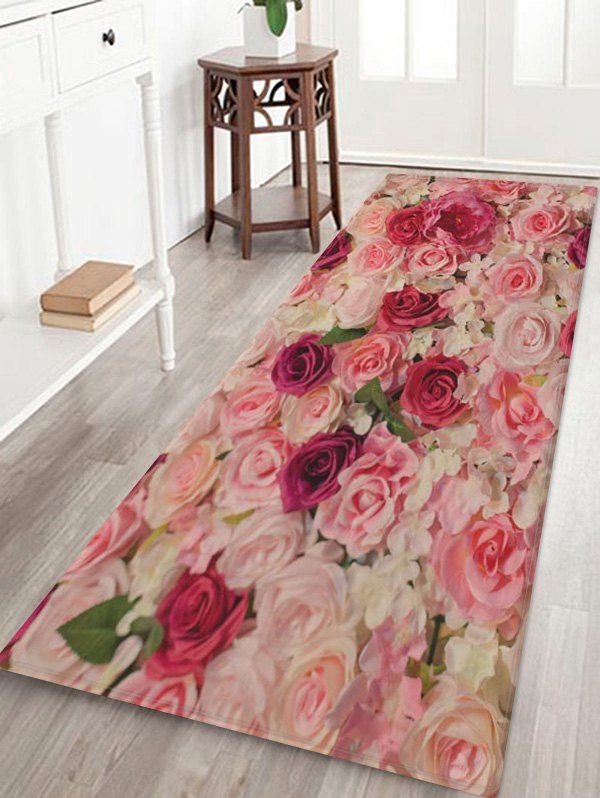 

3D Flowers Pattern Print Floor Mat, Multi-a