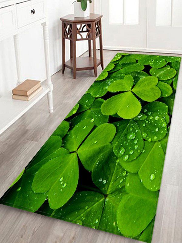 

3D Leaf Pattern Print Floor Mat, Clover green