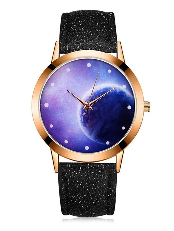 

3D Lunar Mirror PU Quartz Watch, Black