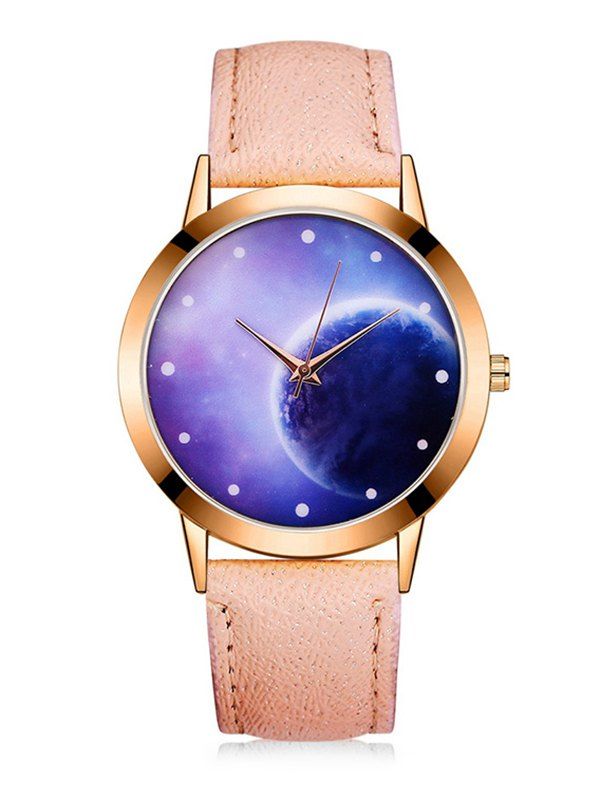 

3D Lunar Mirror PU Quartz Watch, Beige