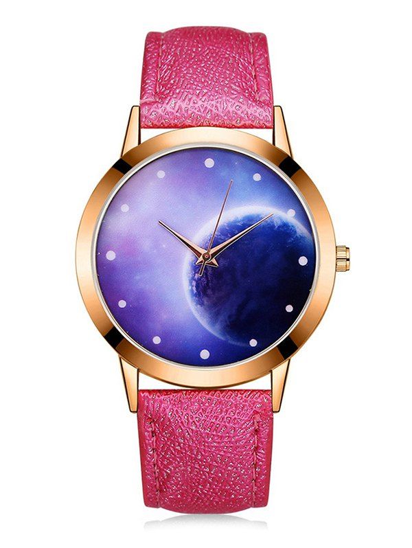 

3D Lunar Mirror PU Quartz Watch, Rose red