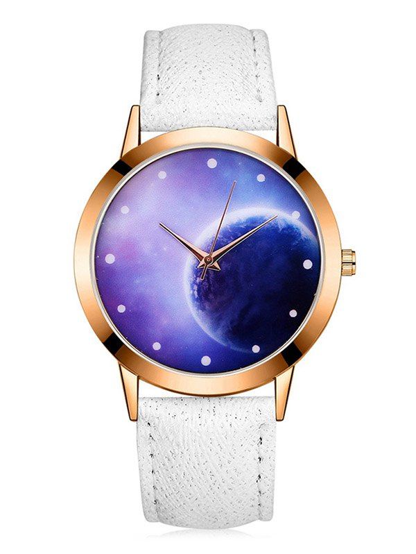 

3D Lunar Mirror PU Quartz Watch, White