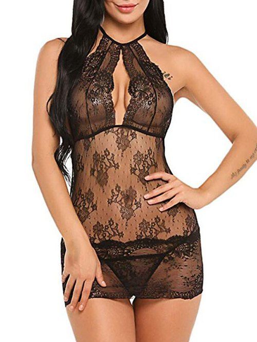 

Cut Out See Through Lace Babydoll, Black