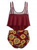 Ensemble de Tankini Tournesol Curve Superposé Contrasté de Grande Taille - Rouge Vineux L