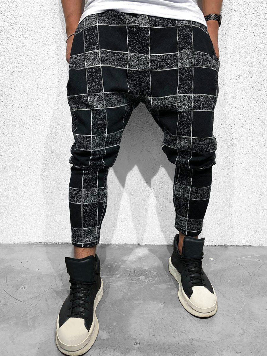 

Plaid Drawstring Jogger Pants, Dark gray