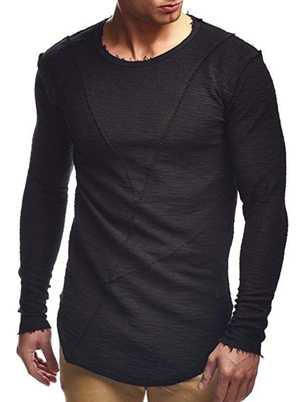 

Solid Color Design Long Sleeves T-shirt, Black