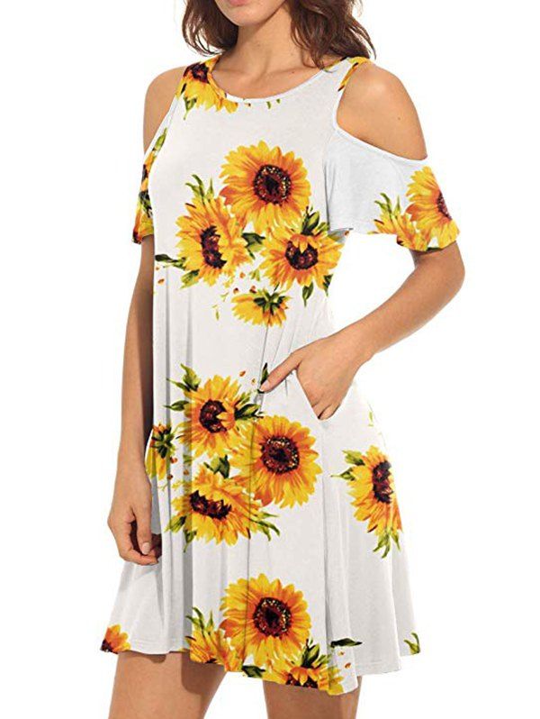 

Flower Open Shoulder Mini Dress, Multi-a
