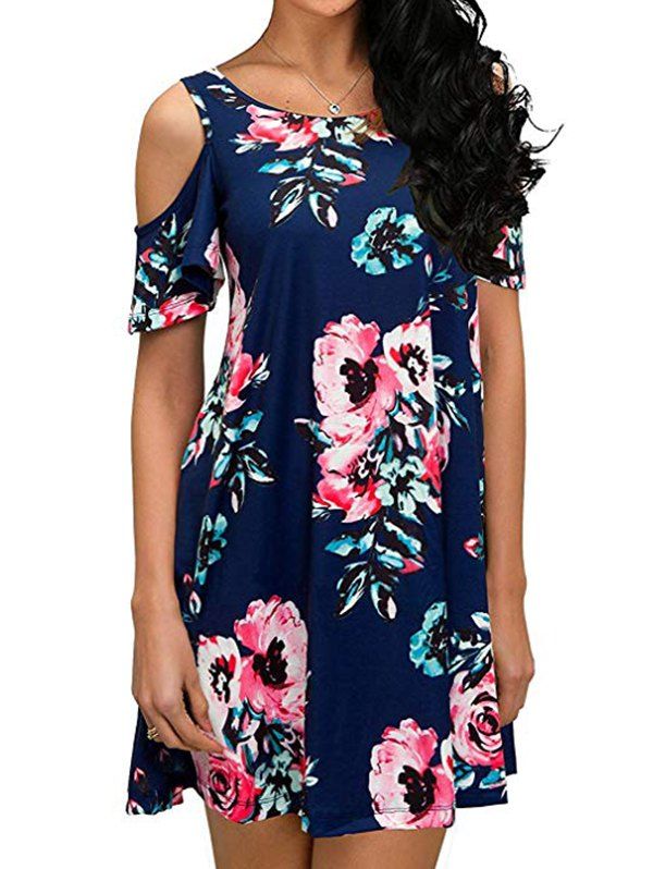 

Flower Open Shoulder Mini Dress, Multi-d