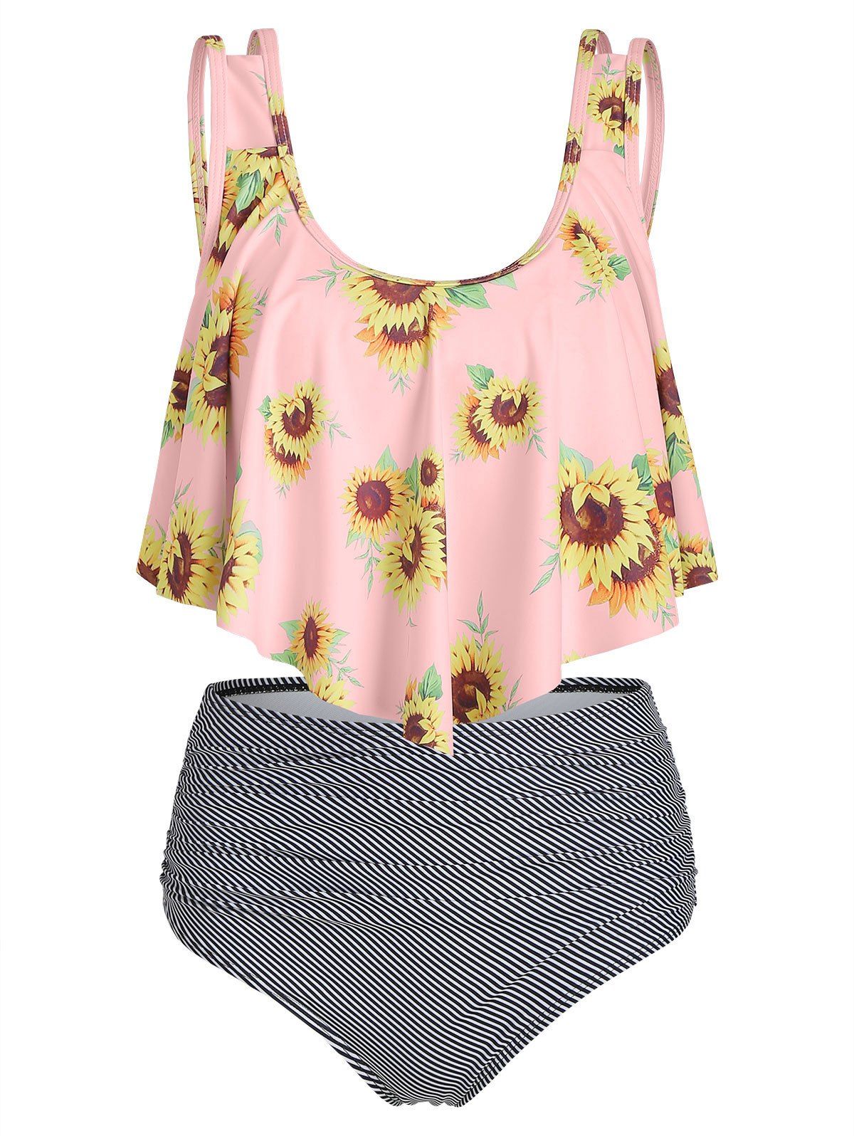 

Sunflower Striped Flounce Tankini Set, Pink