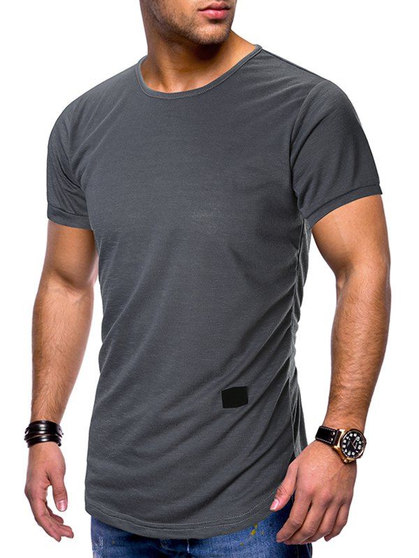 

Applique Curved Hem Short Sleeves T-shirt, Dark gray