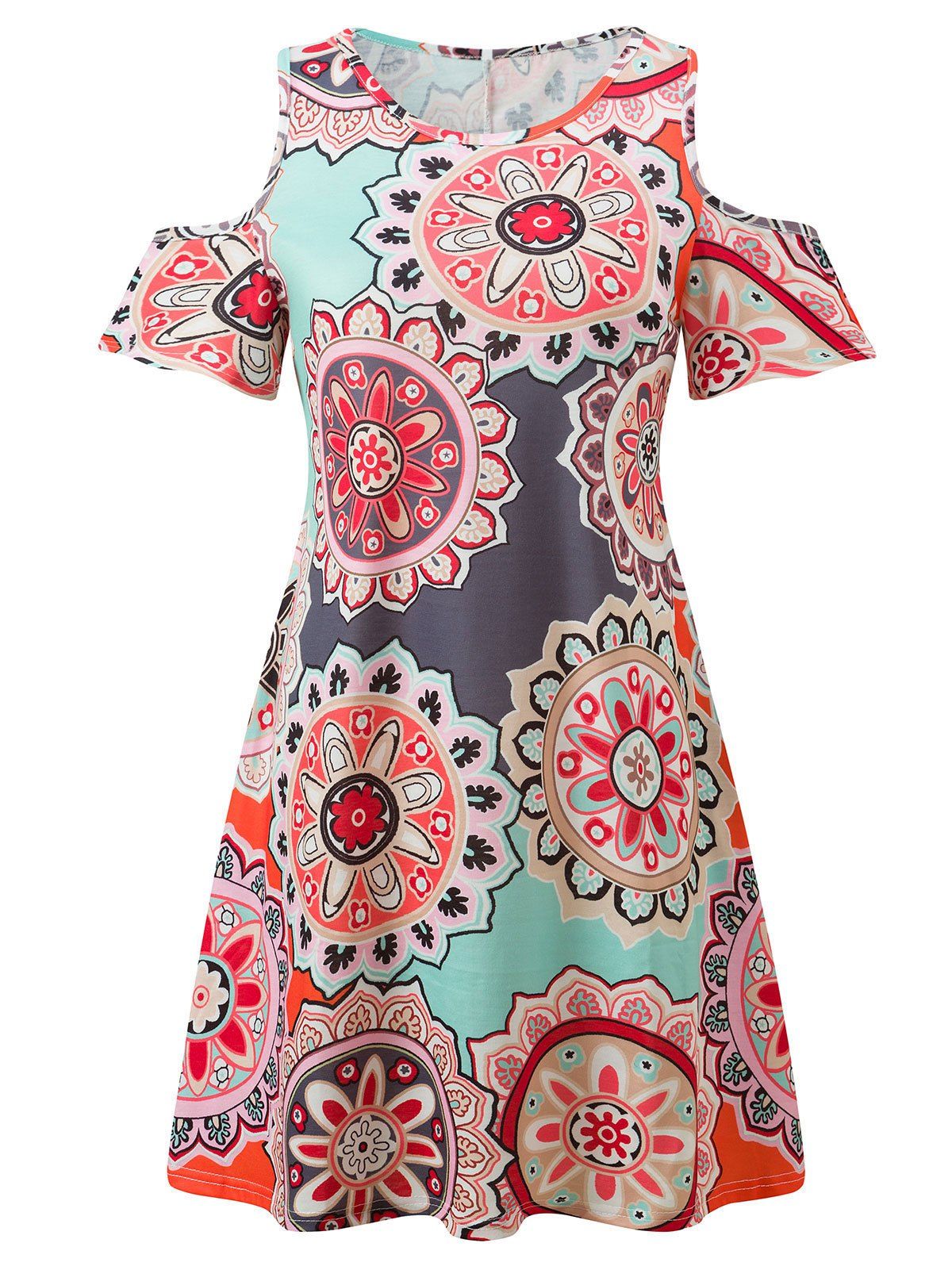 

Floral Open Shoulder Tunic Dress, Multi-a