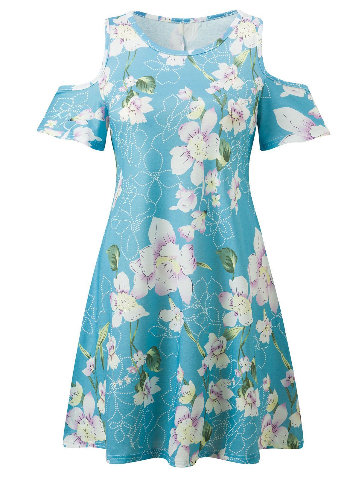 

Floral Open Shoulder Tunic Dress, Multi-c