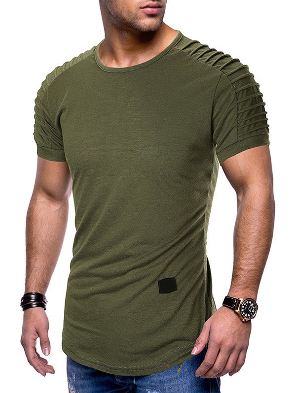 

Pleated Raglan Sleeves Curved Hem T-shirt, Army green
