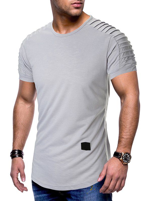 

Pleated Raglan Sleeves Curved Hem T-shirt, Light gray