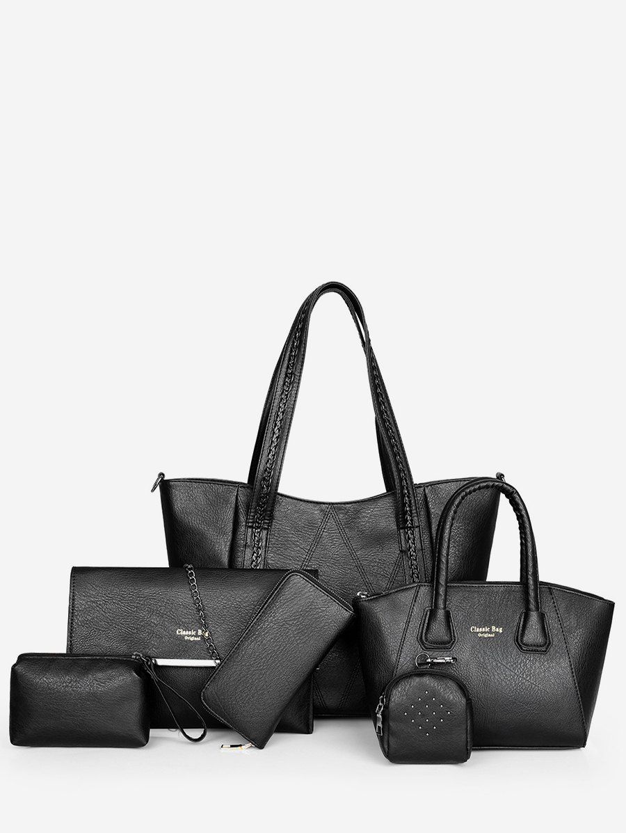 

Six Piece Portable Tote Bag Set, Black