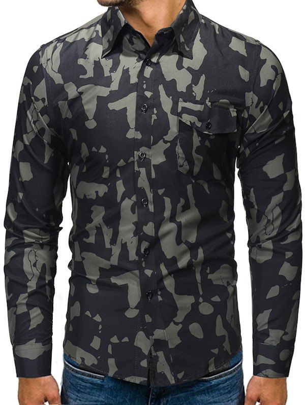 [61% OFF] Camouflage Print Button Up Long Sleeve Pocket Shirt | Rosegal