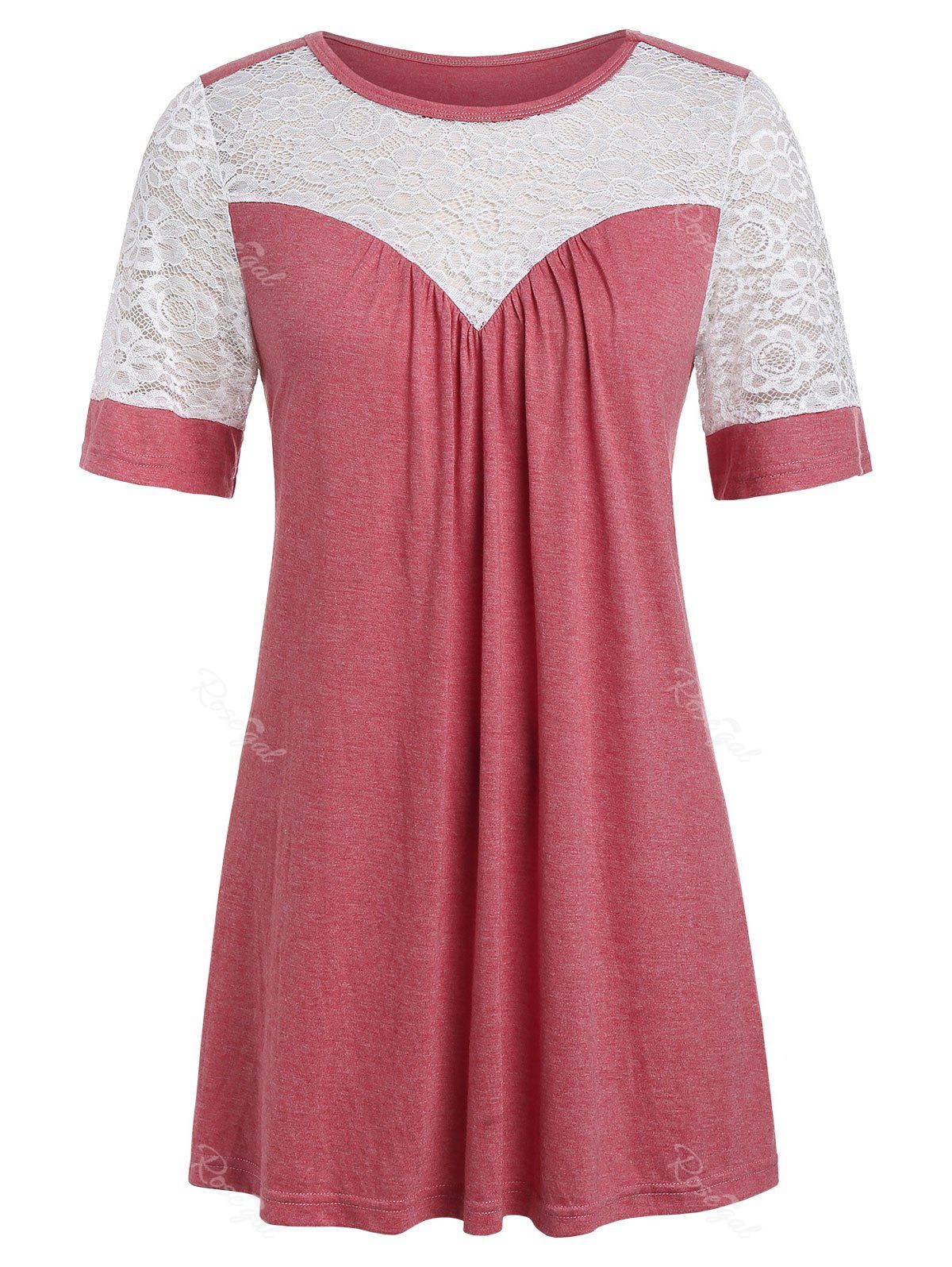 

Plus Size Lace Panel Tunic T Shirt, Cherry red