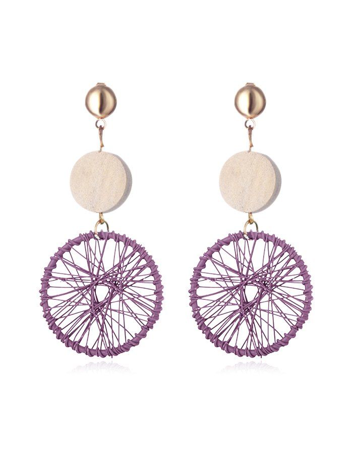 

Net Wooden Round Drop Earrings, Light pink