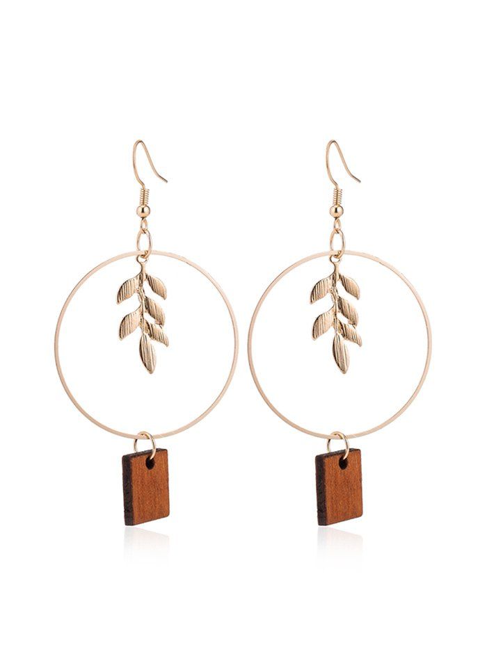 

Leaf Design Wooden Drop Earrings, Gold