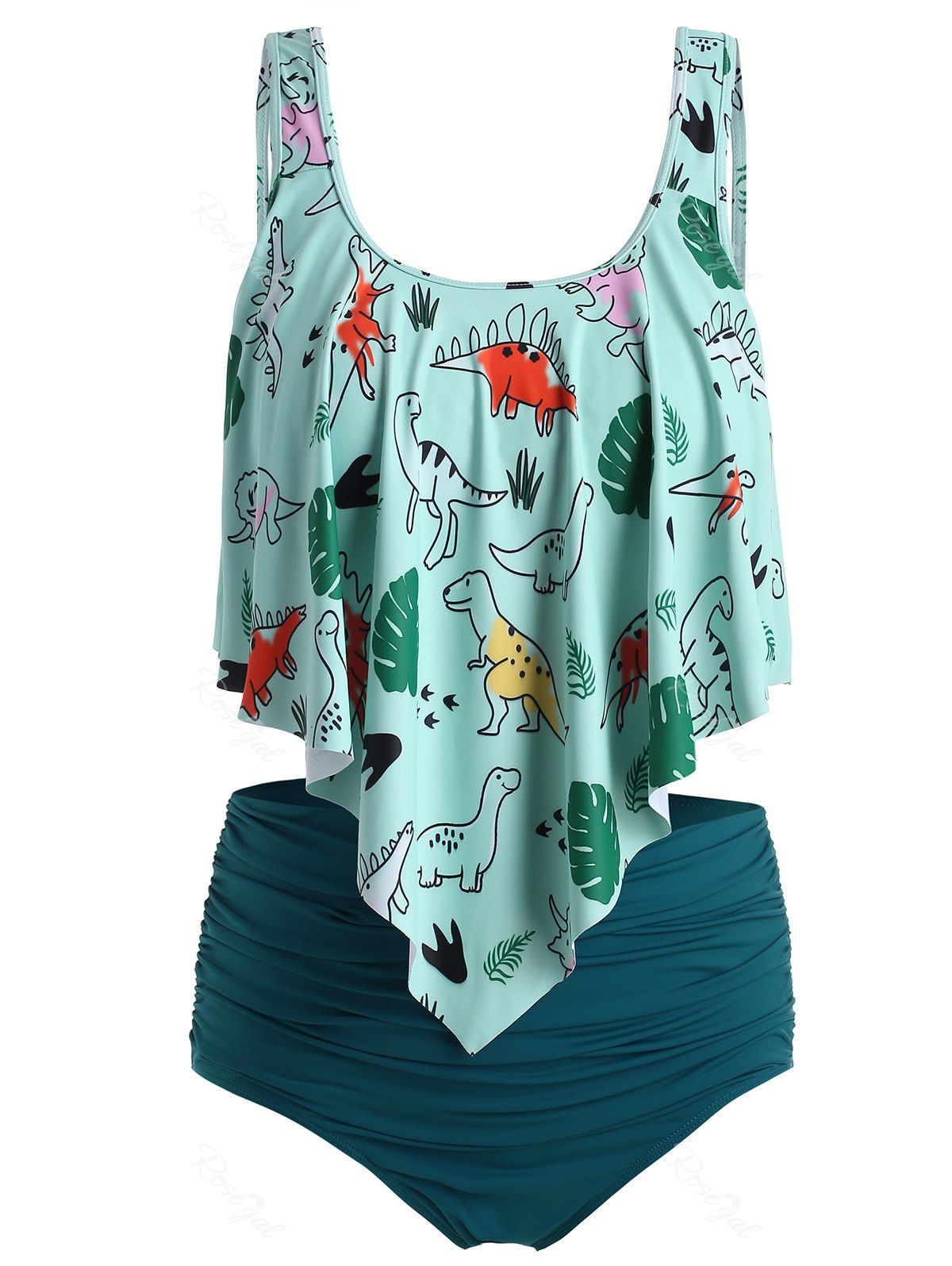

Plus Size Ruffled Dinosaur Print Bikini Set, Algae green
