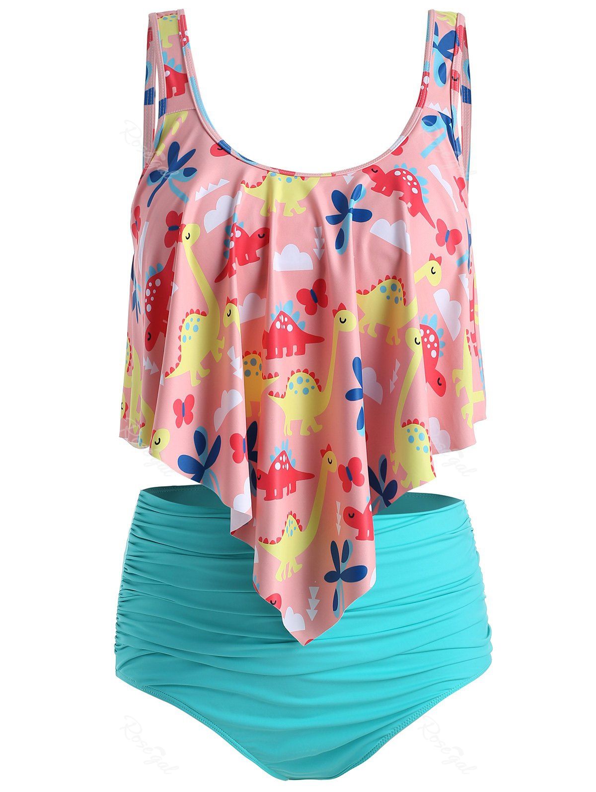 

Plus Size Ruffled Dinosaur Print Bikini Set, Orange pink