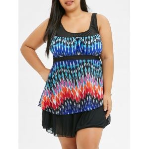 

Plus Size Layered Empire Waist Tankini Set, Black