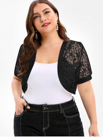 Lace Panel Plus Size Collarless Crop Top