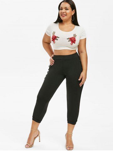 

Plus Size Lace Up Capri Leggings, Black