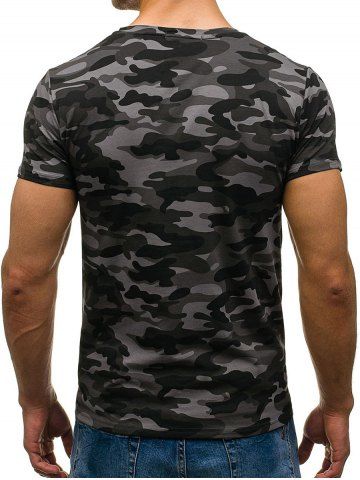 

Camouflage Print V-neck Casual T-shirt, Gray