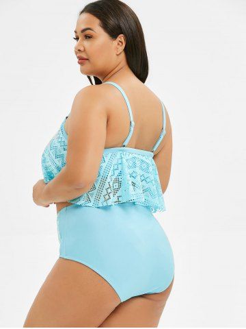 

Ruffled Crochet Lace Plus Size Bikini Set, Day sky blue